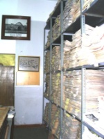 Shelves with newspapers